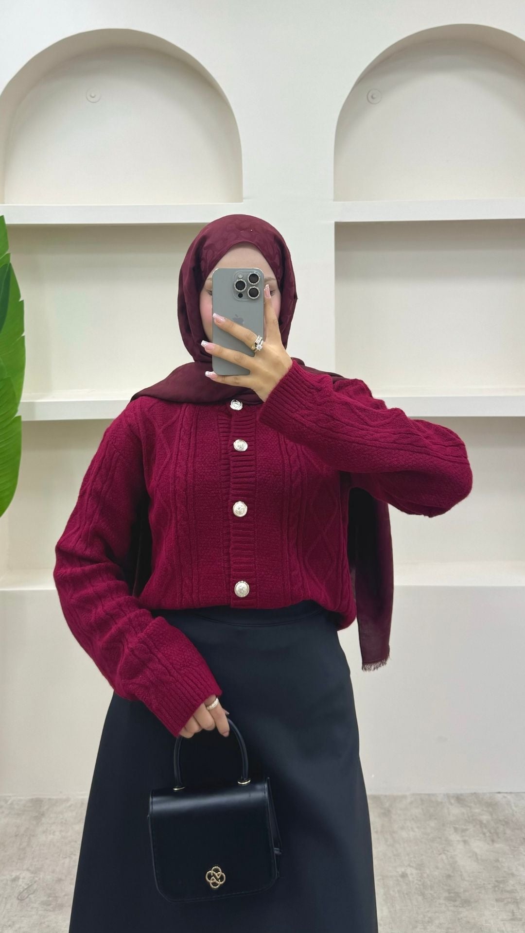 Örgülü Triko Hırka Bordo