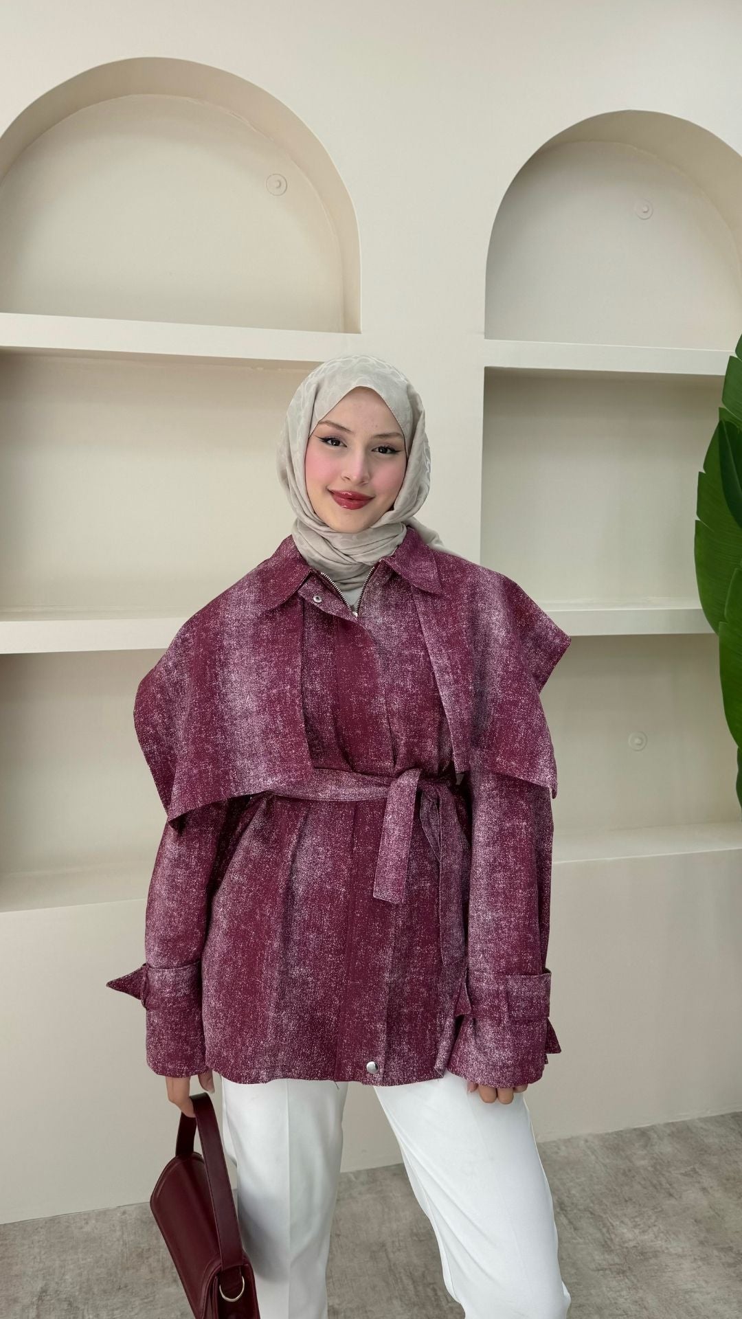 Fermuarlı Gabardin Ceket Bordo