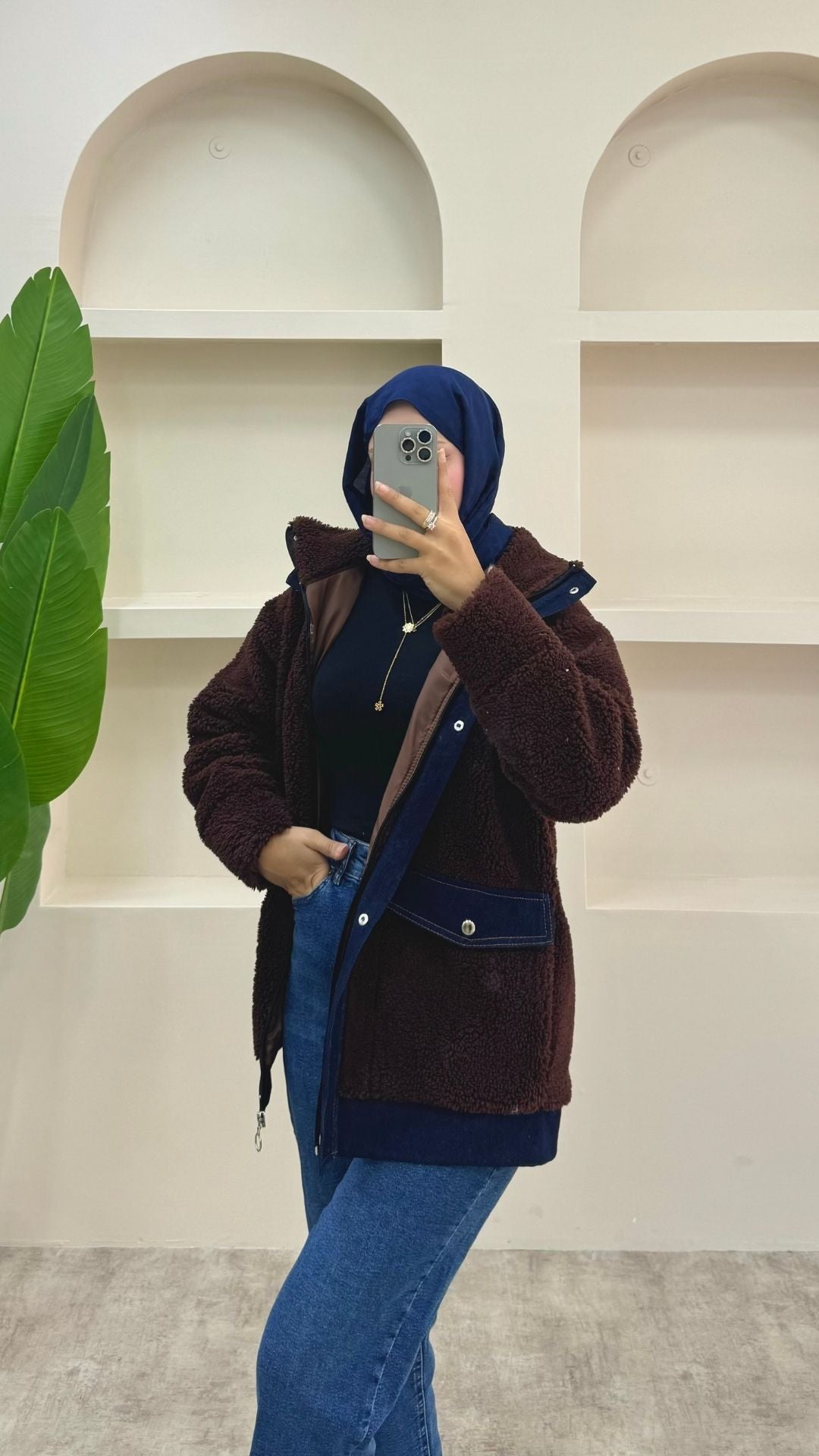 Kot Detaylı Peluş Ceket Krem