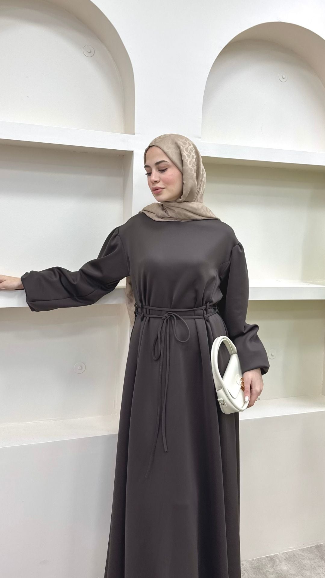Melly Bağlamalı Scuba Elbise Kahverengi