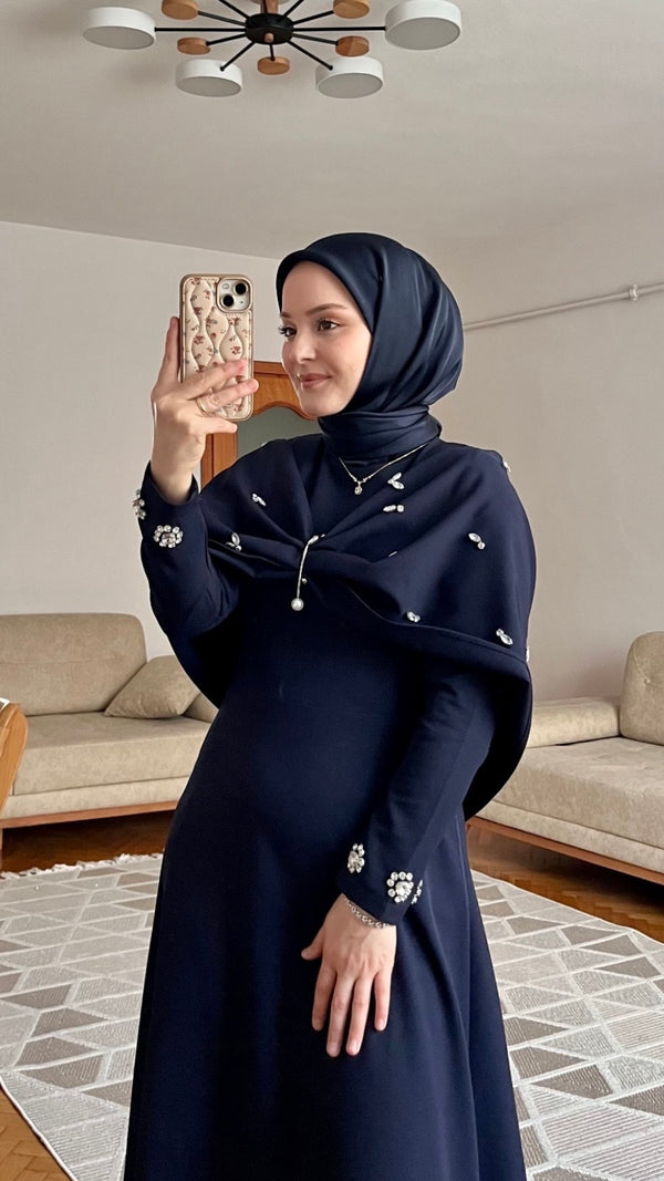 Lale Taşlı Abiye Lacivert