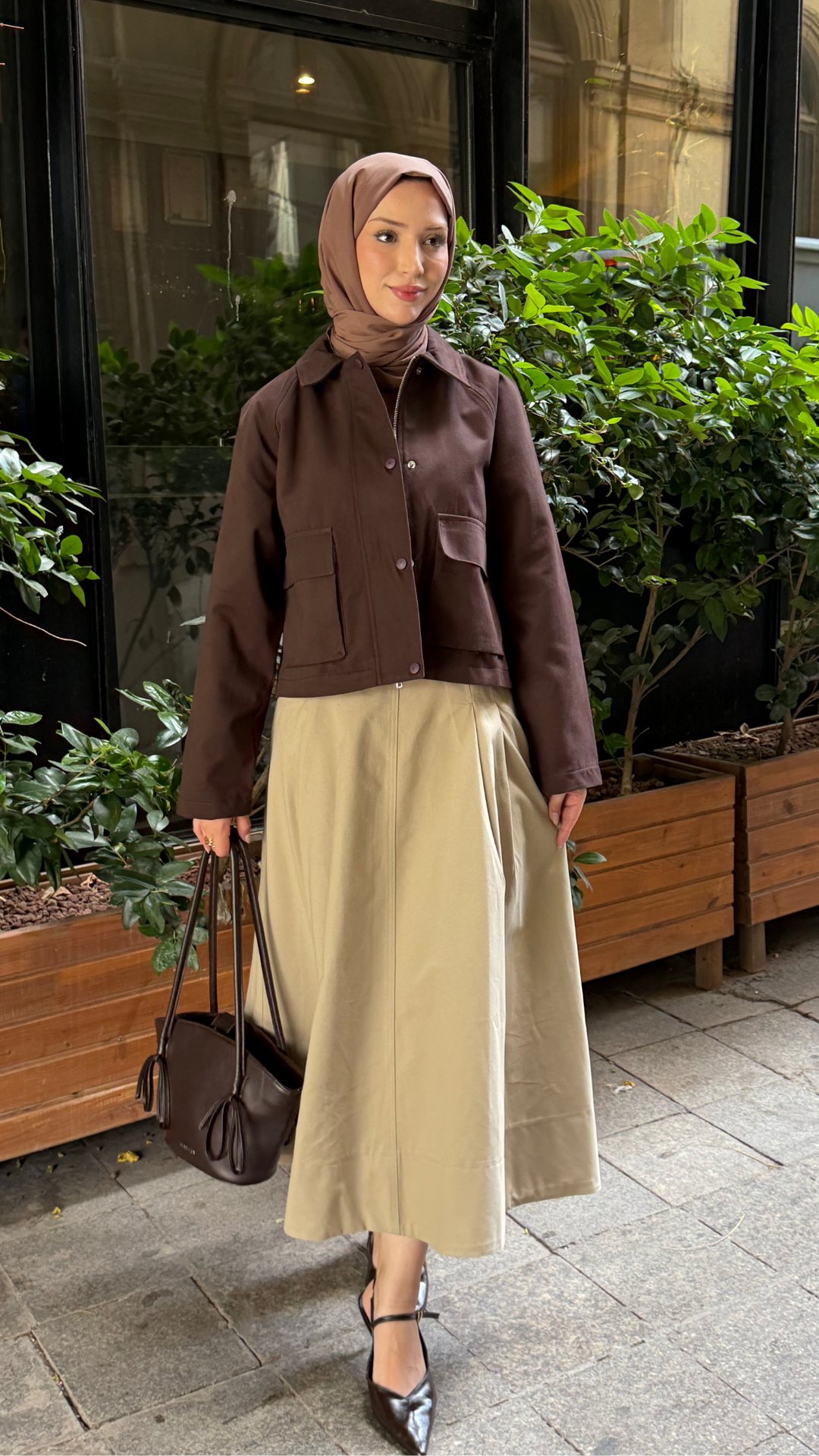 Bağcıklı Pileli Gabardin Kumaş Etek Krem