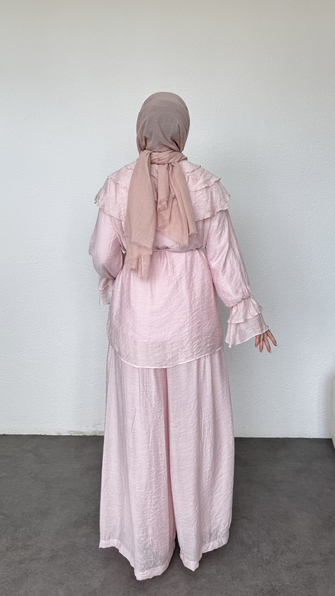 Bebe Yaka Salaş Pantolonlu Takım Toz Pembe
