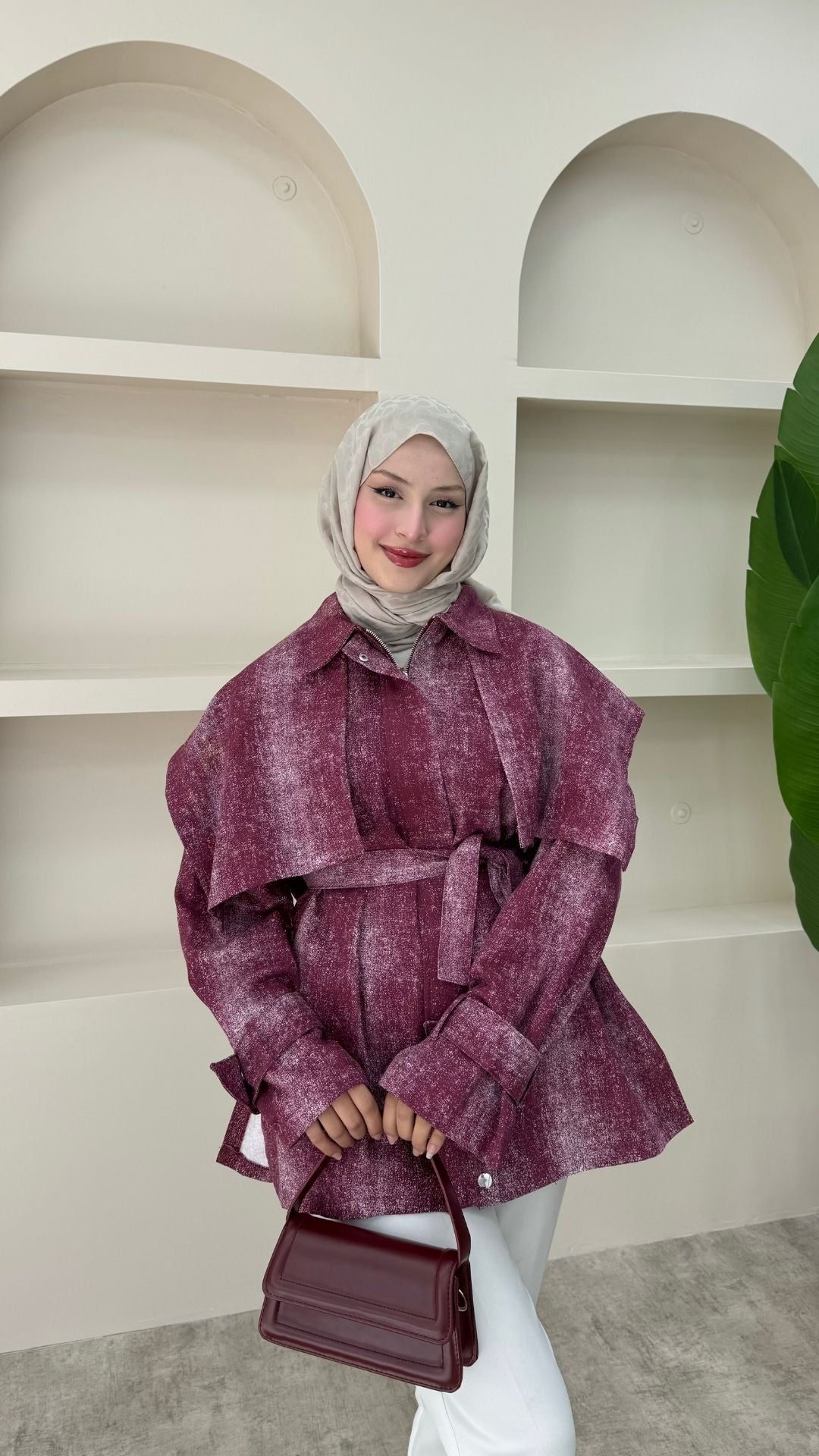 Fermuarlı Gabardin Ceket Bordo