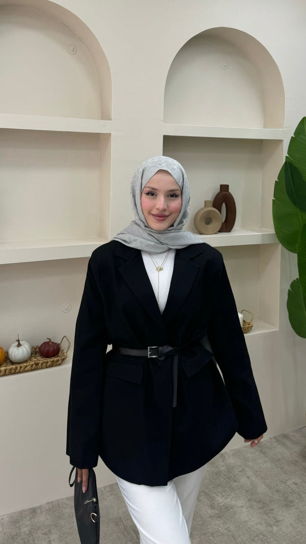 Keten Tek Düğmeli Blazer Ceket Siyah