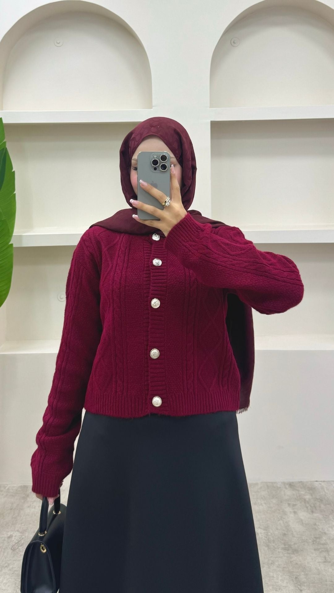 Örgülü Triko Hırka Bordo