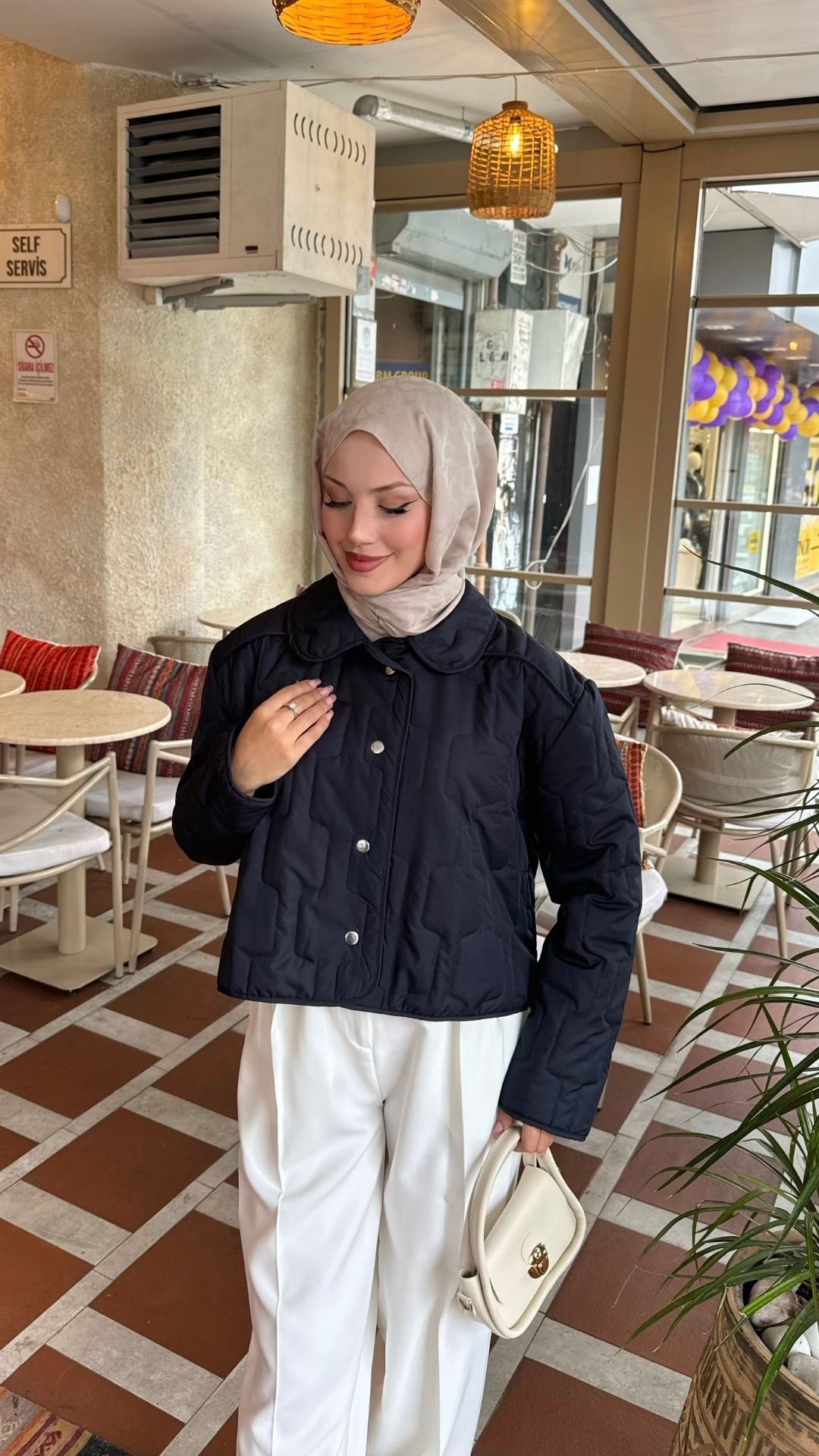 Kısa Kapitone Mont Lacivert