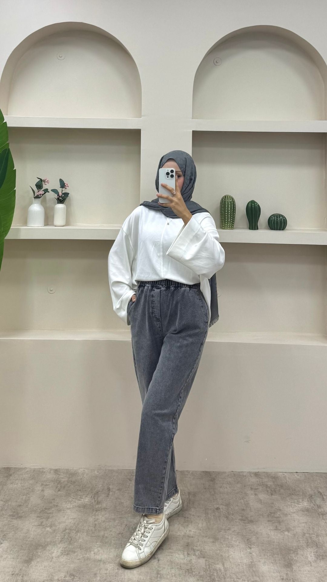 Beli Lastikli Geniş Kesim Mom Jeans Antırasit
