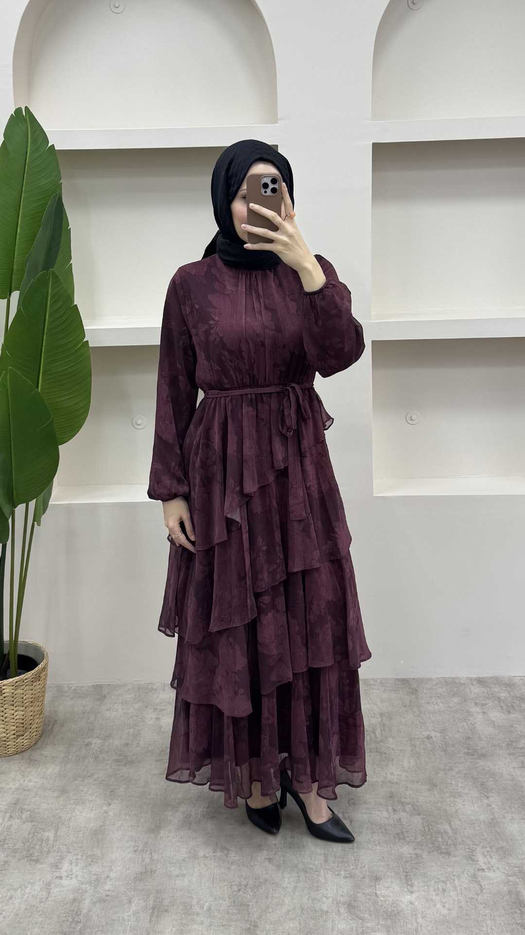 Kat Kat Şifon Elbise Bordo