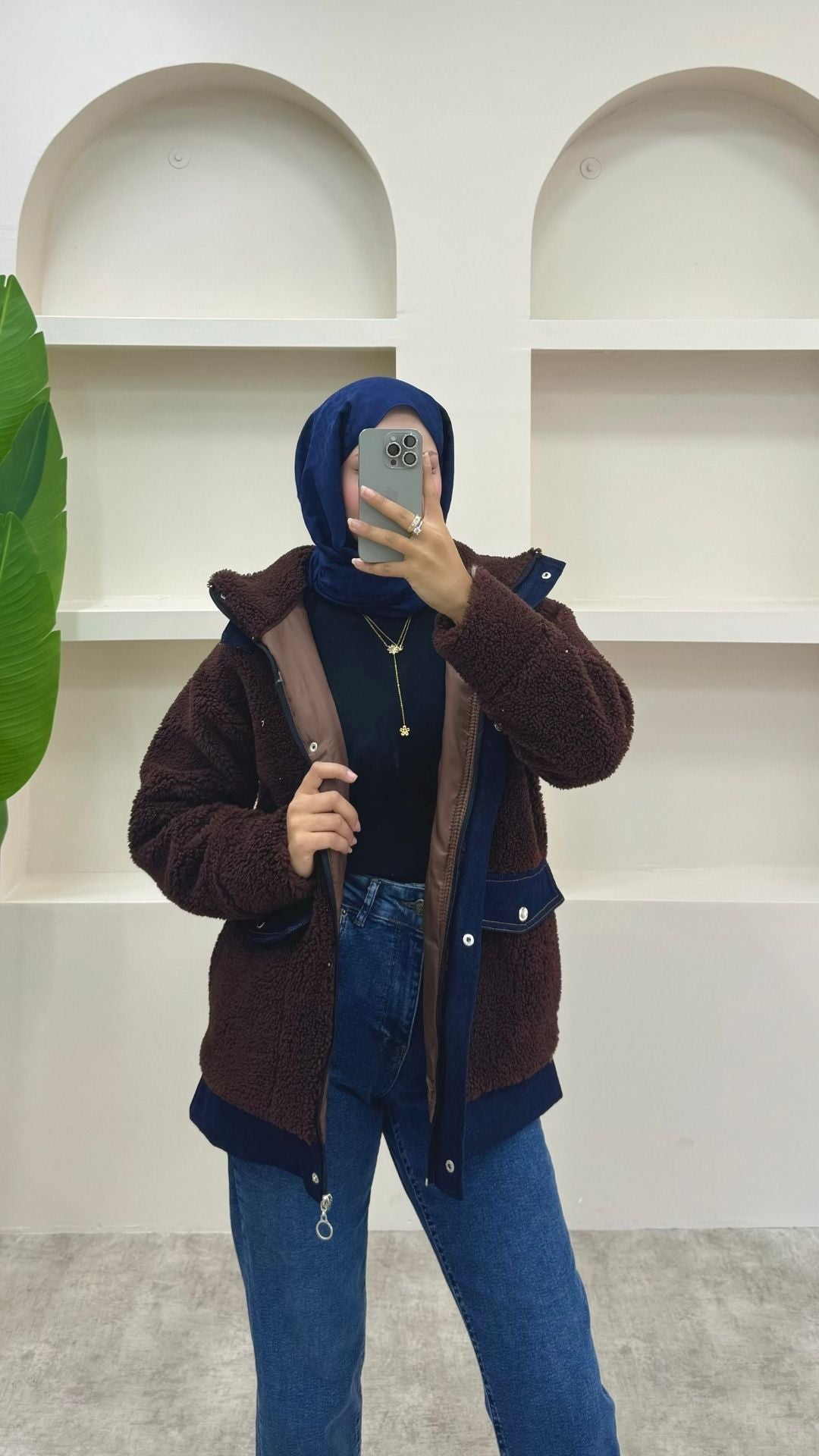 Kot Detaylı Peluş Ceket Kahverengi