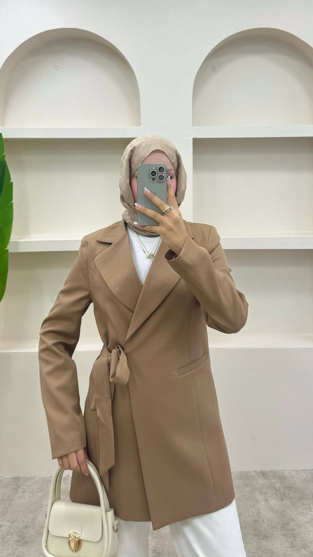 Yandan Bağlamalı Blazer Ceket Vizon