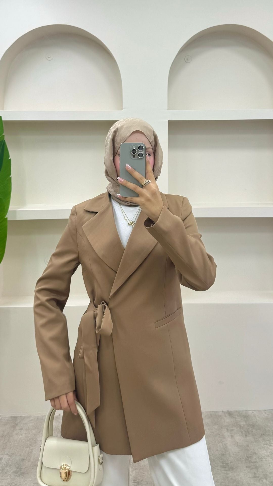 Yandan Bağlamalı Blazer Ceket Vizon