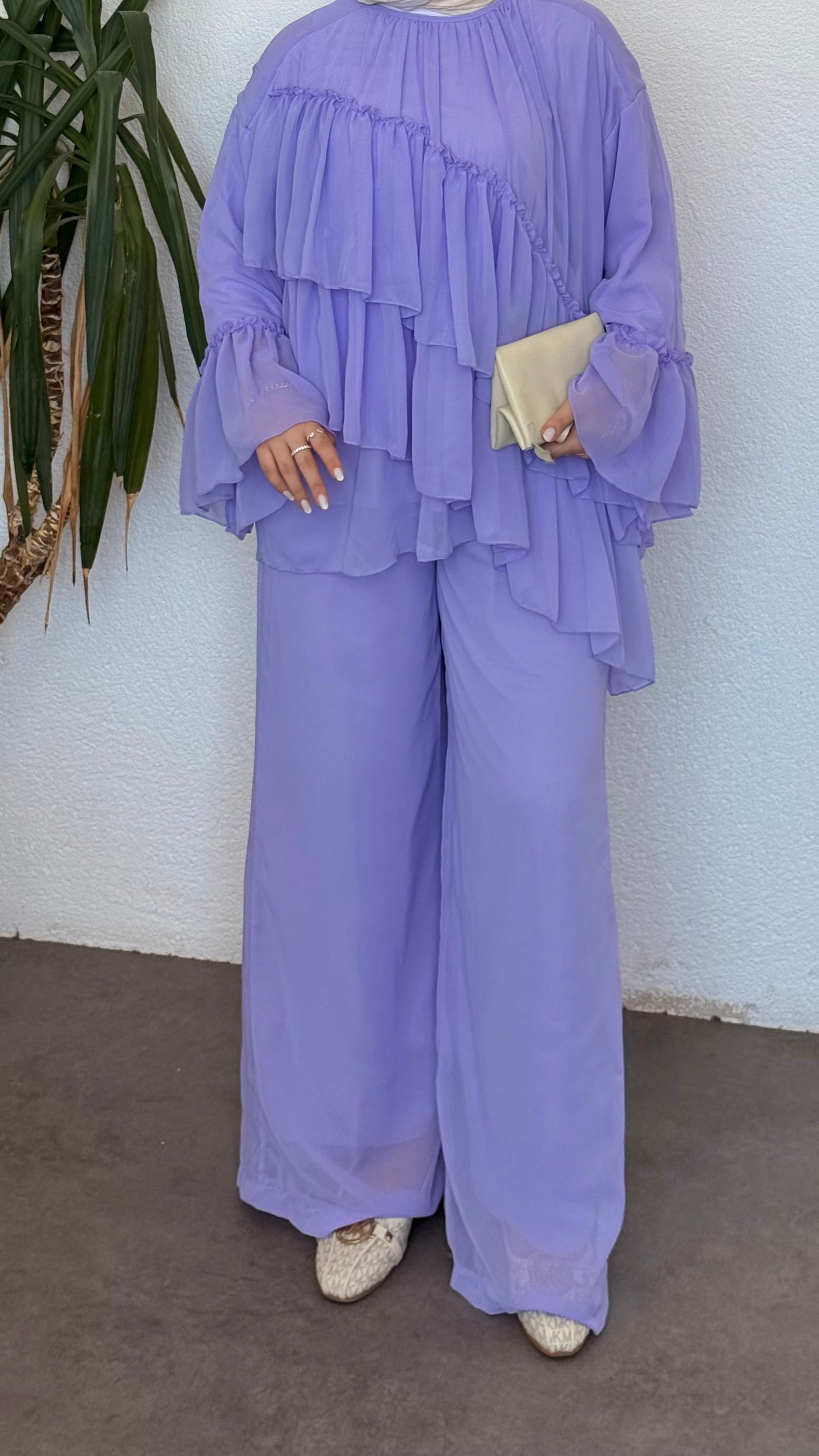Kat Kat Şifon İkili Takım Lila