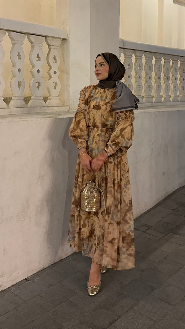 Renkli Şifon Elbise Sarı