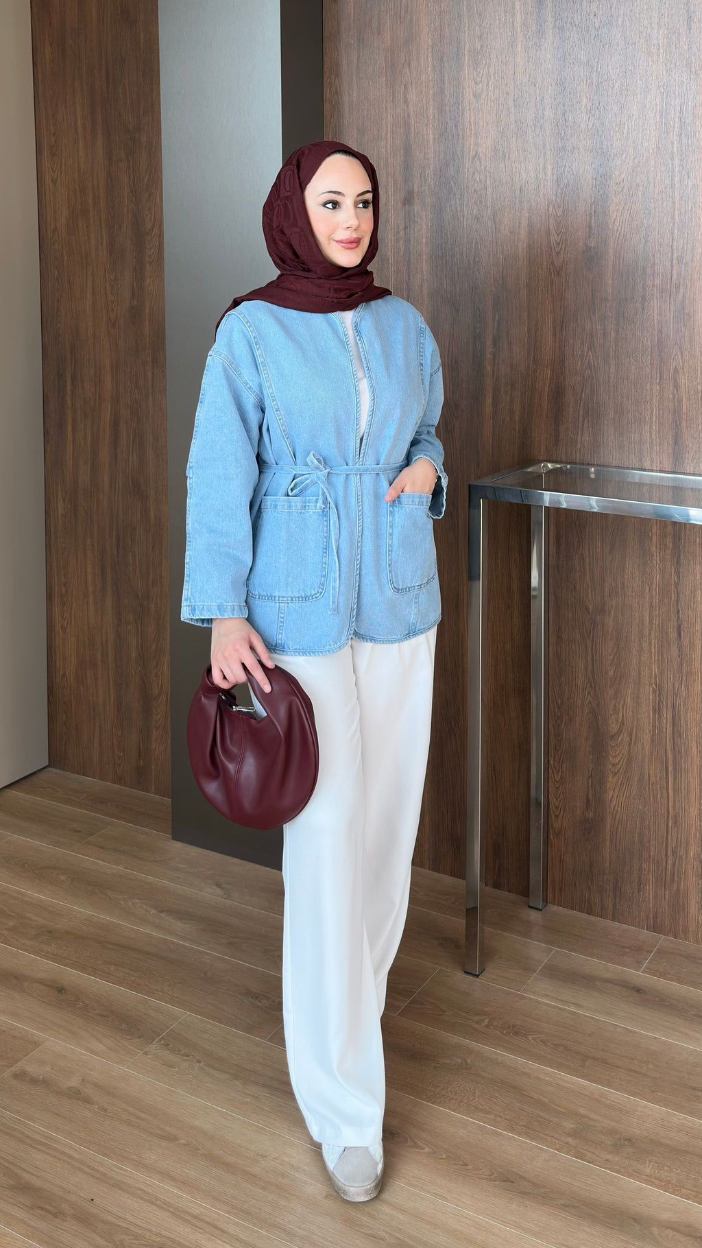 Biyeli Kot Ceket Buz Mavisi