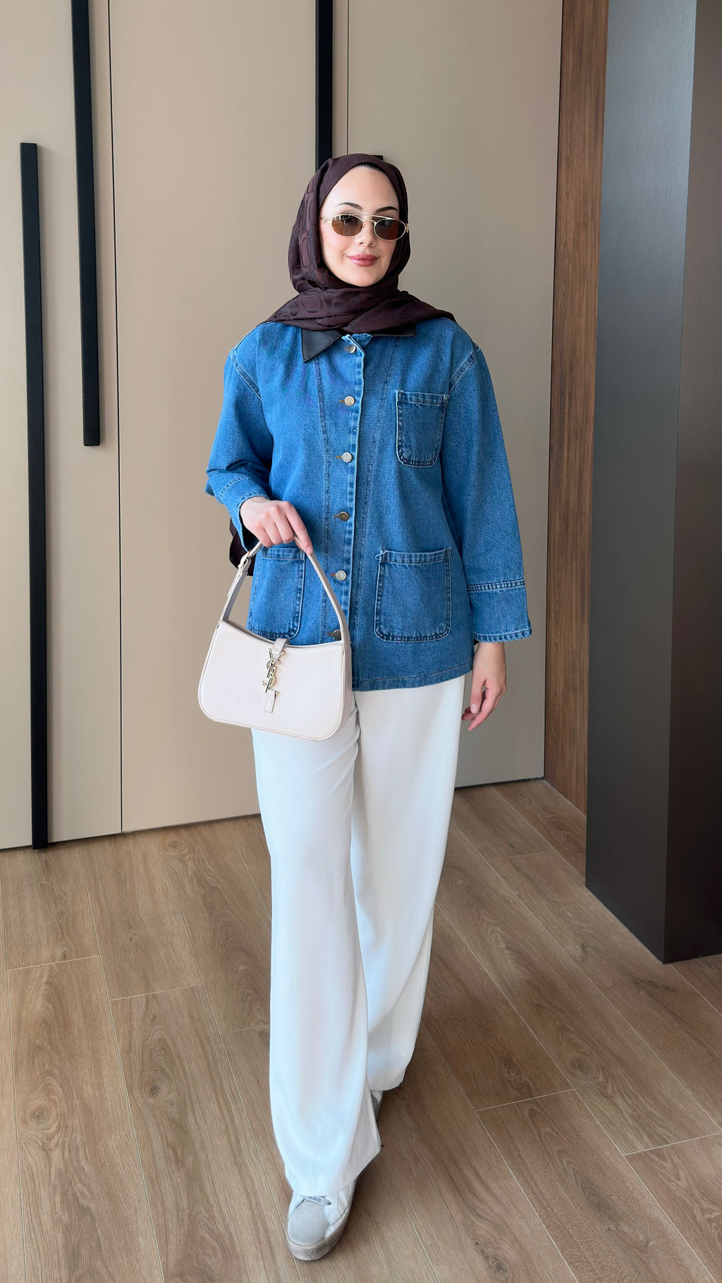 Deri Yakalı Kot Ceket Mavi