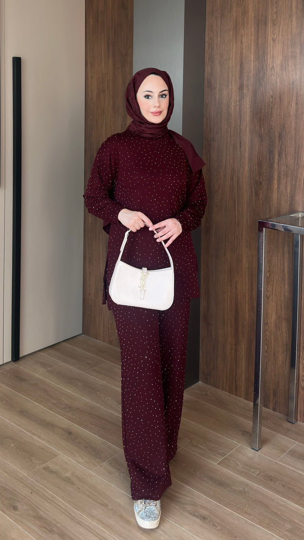 Taşlı Oysho Takım Bordo