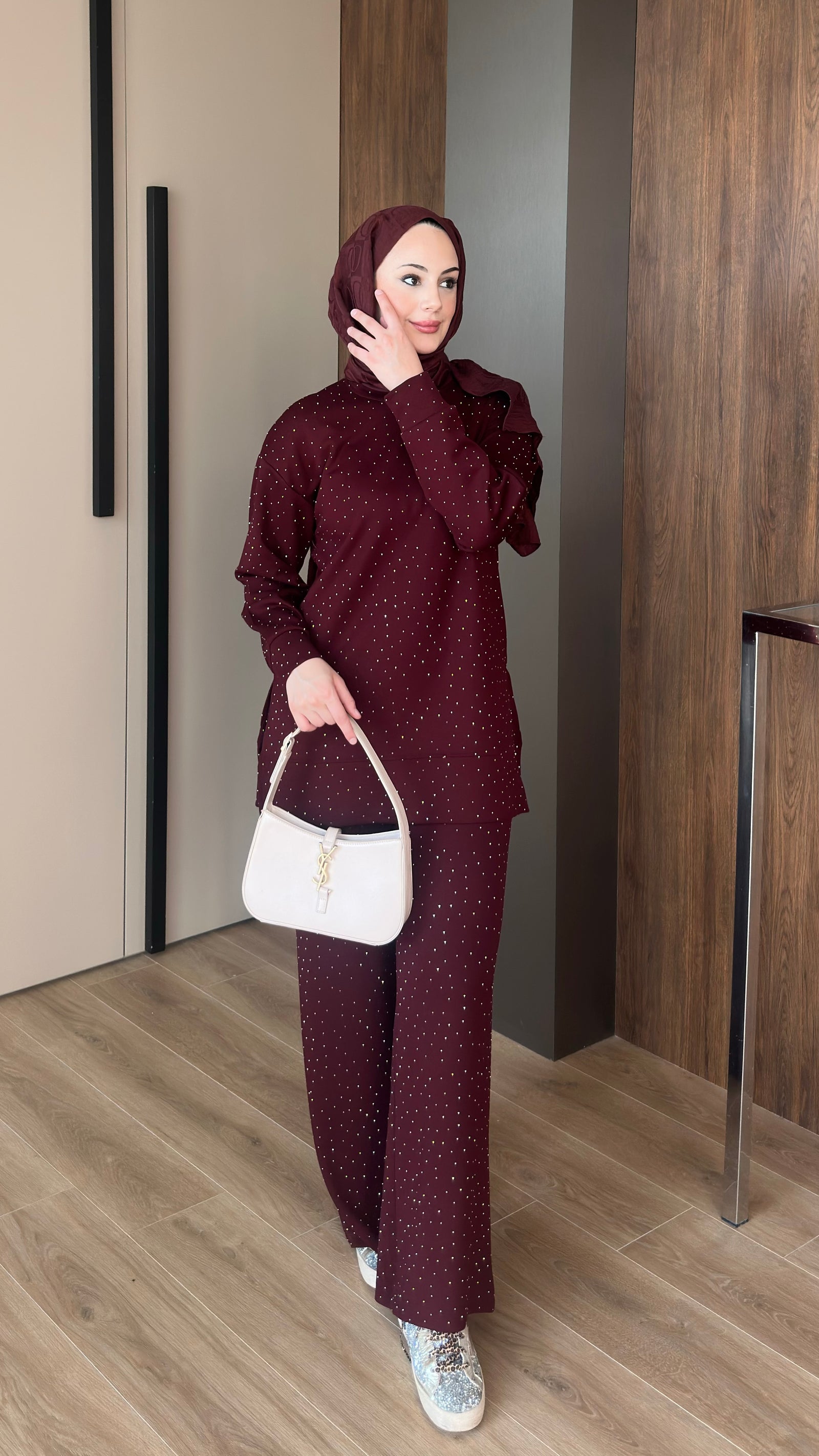 Taşlı Oysho Takım Bordo