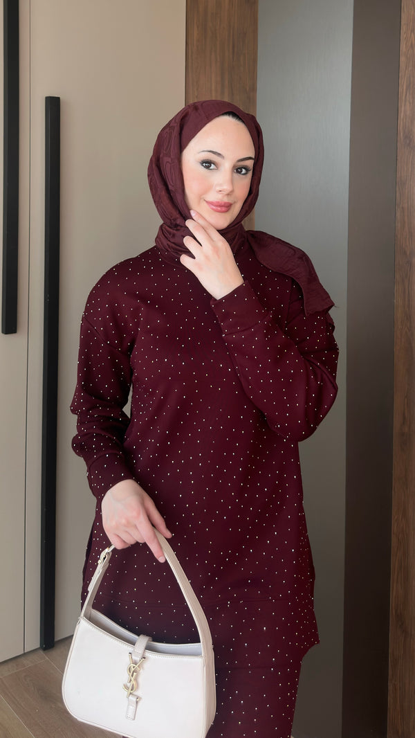 Taşlı Oysho Takım Bordo