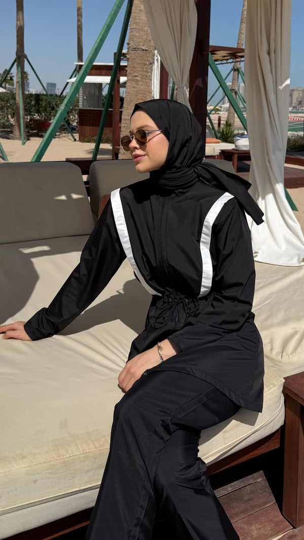 Şerit Detaylı Tesettür Mayo Sİyah