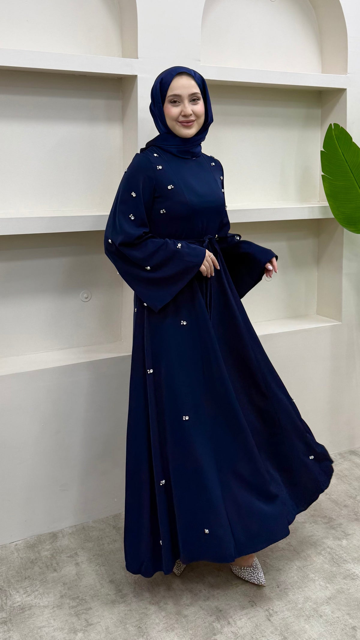 Taşlı Abaya Elbise Lacivert