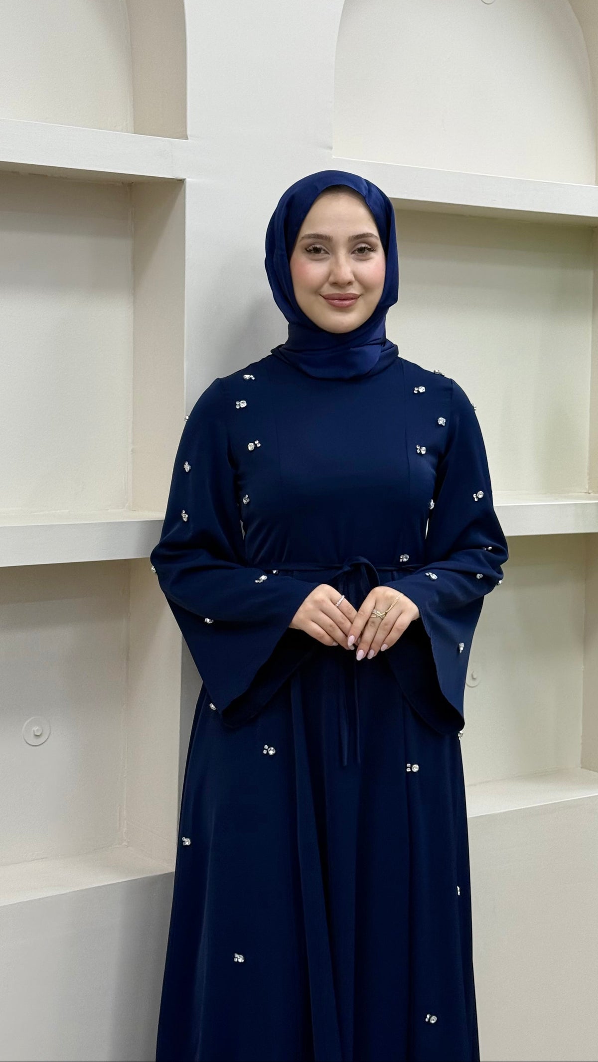 Taşlı Abaya Elbise Lacivert