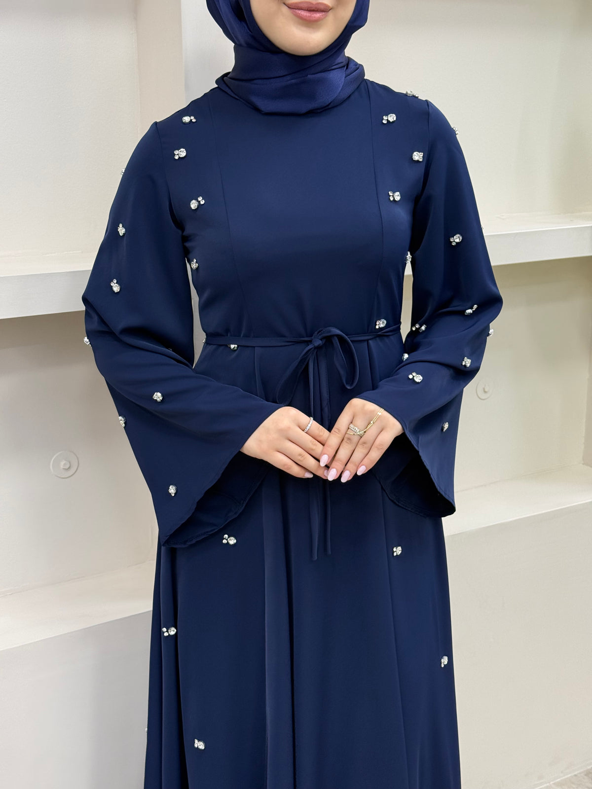 Taşlı Abaya Elbise Lacivert