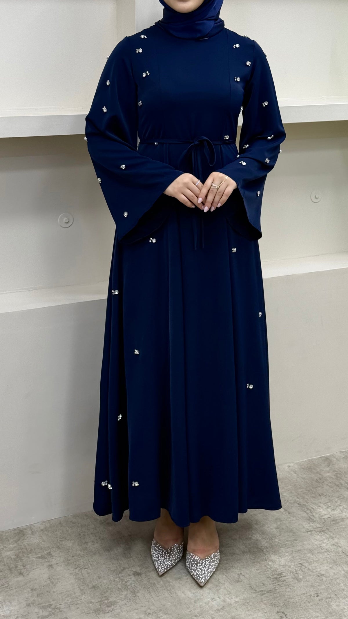 Taşlı Abaya Elbise Lacivert