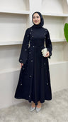 Taşlı Abaya Elbise Siyah