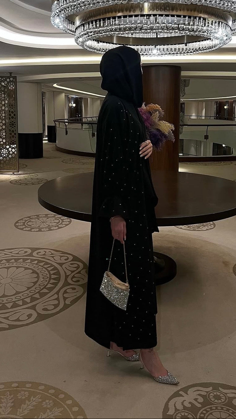 İkili Taşlı Abaya Takım Siyah