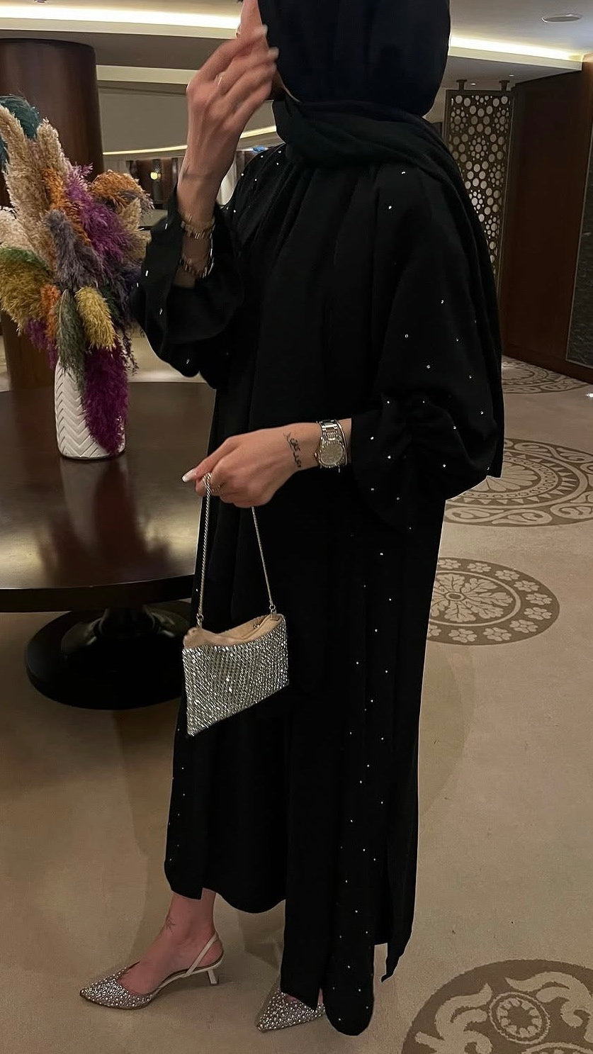 İkili Taşlı Abaya Takım Siyah