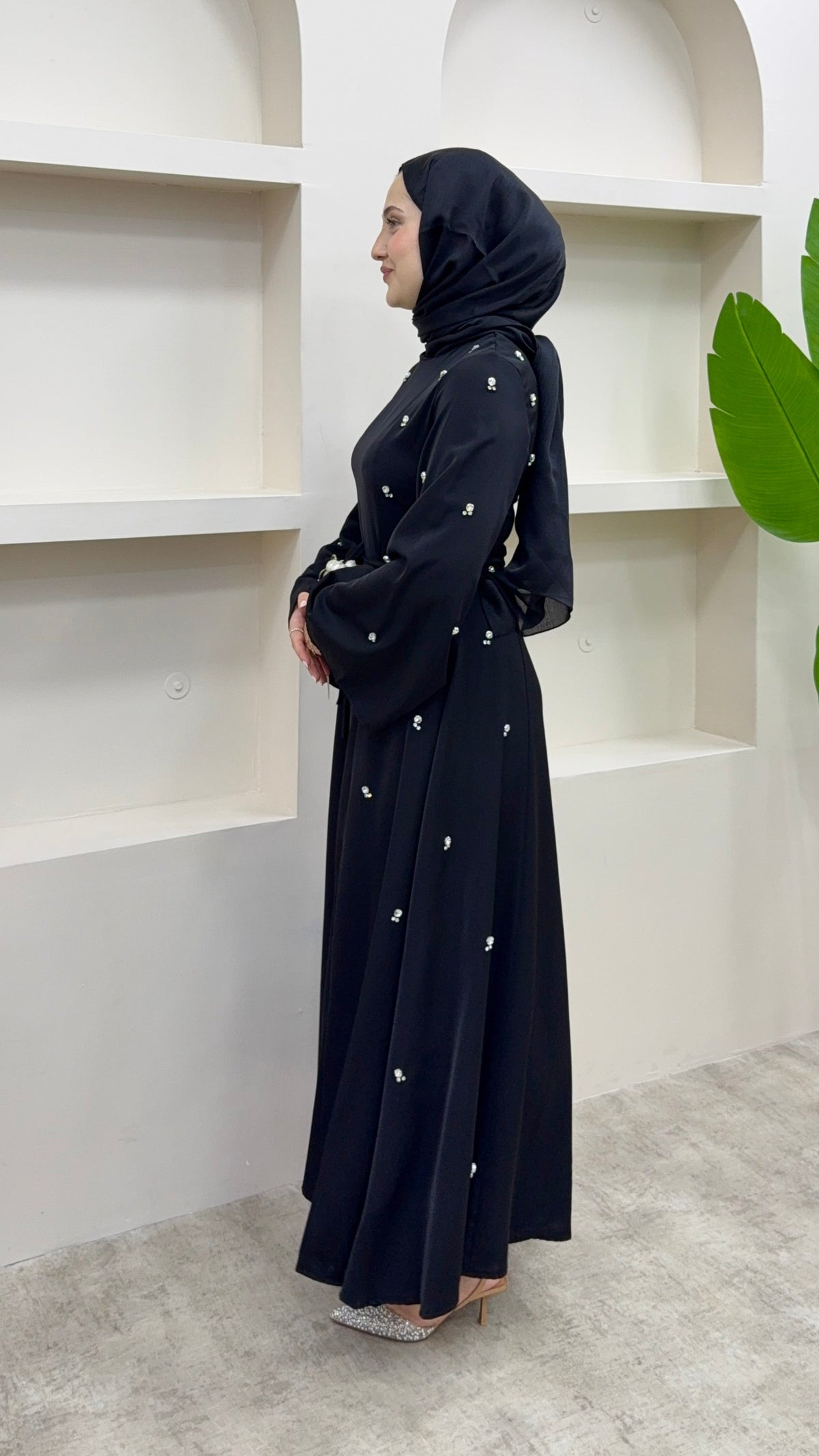 Taşlı Abaya Elbise Siyah