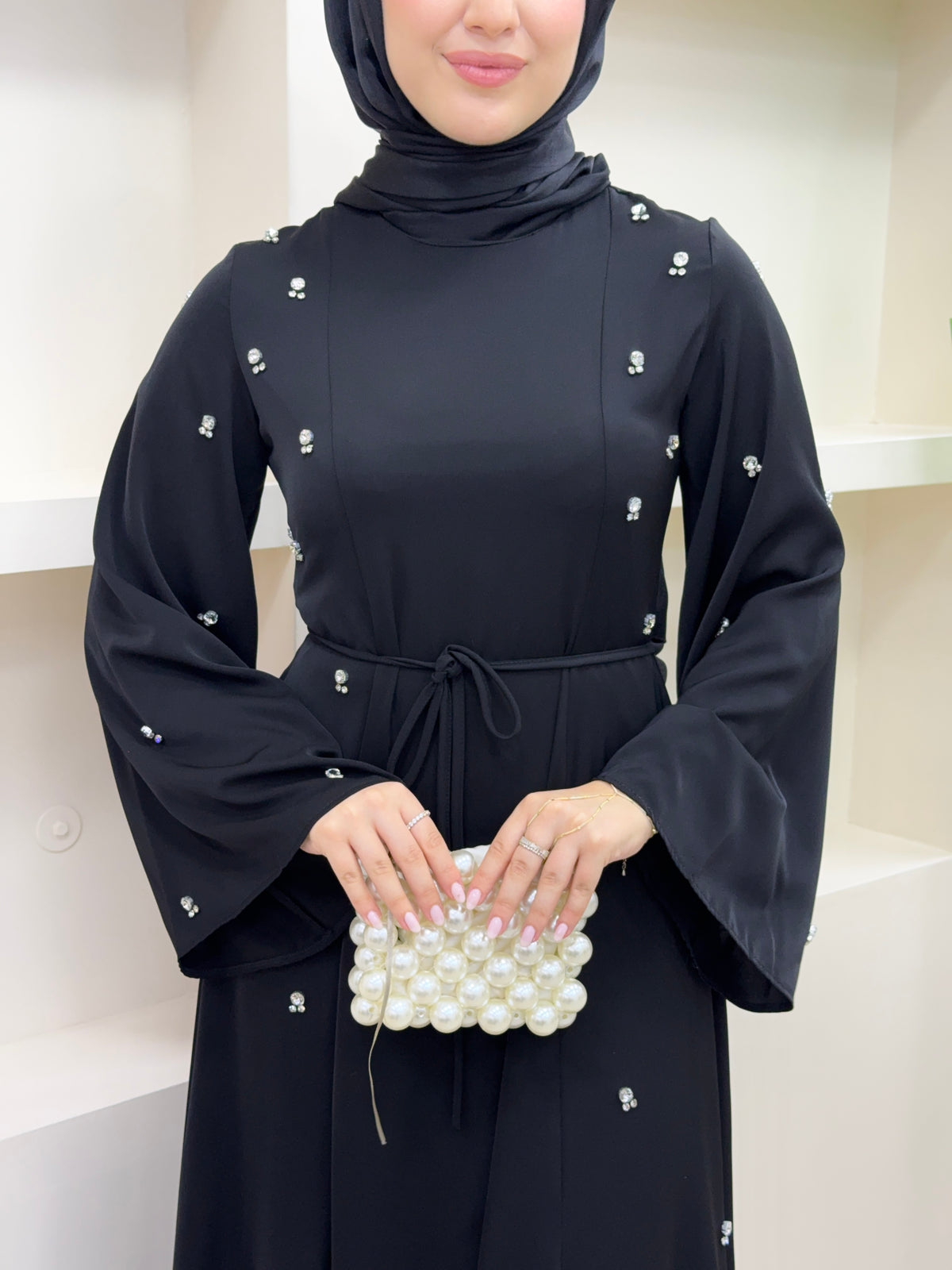 Taşlı Abaya Elbise Siyah
