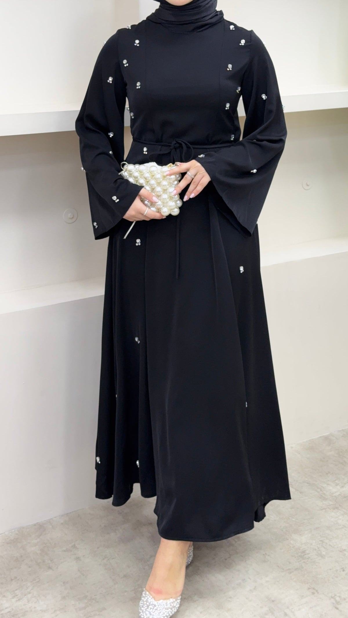 Taşlı Abaya Elbise Siyah