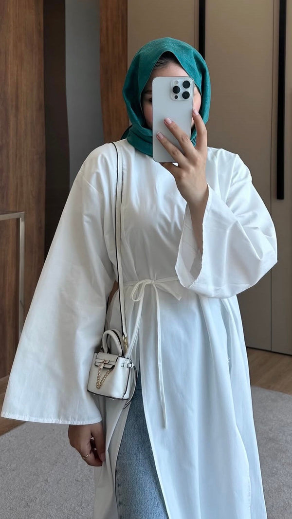 Yırtmaçlı Pamuk Tunik Beyaz