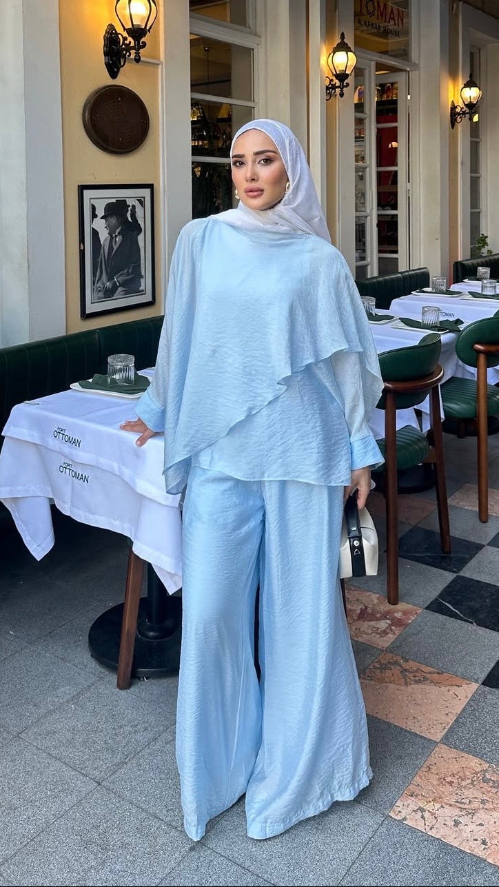 Hüma Asimetrik Katlı İkili Takım Mavi