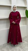 Taşlı Abaya Elbise Kırmızı