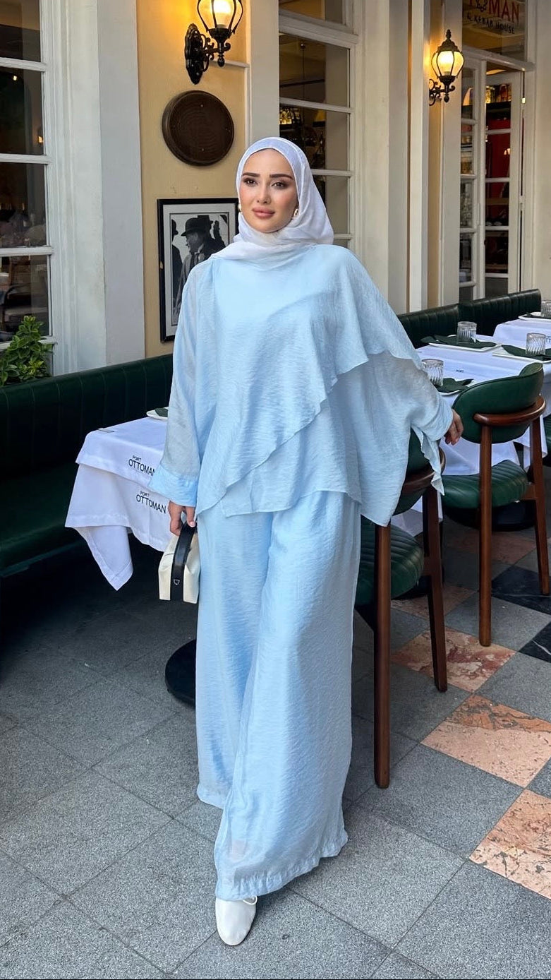 Hüma Asimetrik Katlı İkili Takım Mavi
