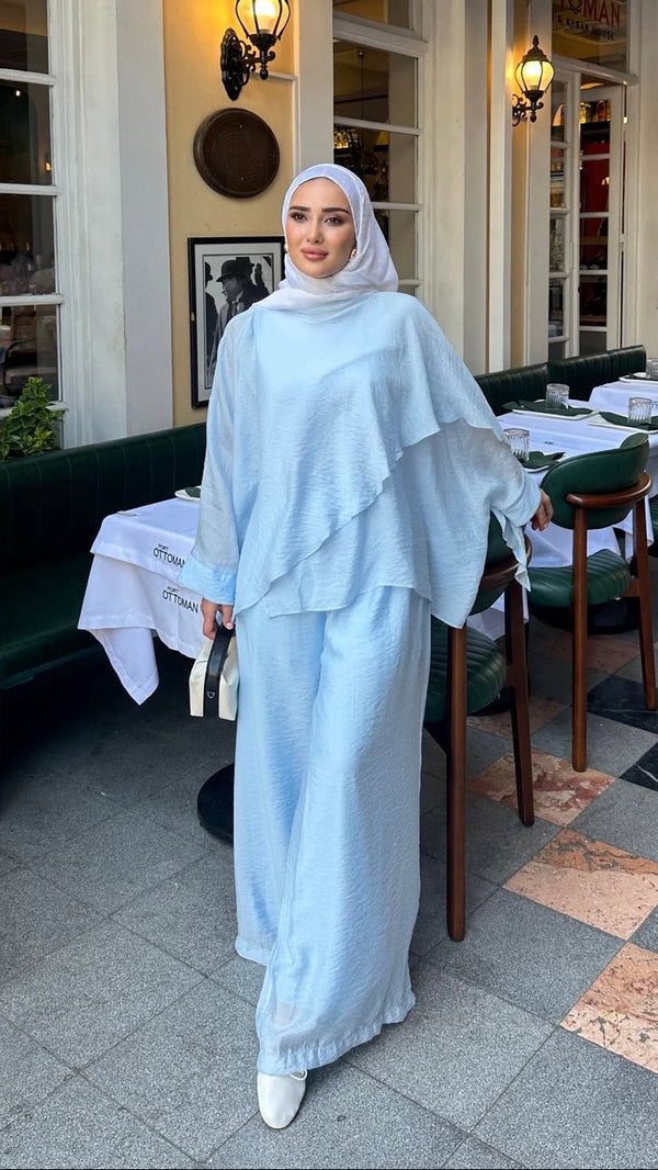 Hüma Asimetrik Katlı İkili Takım Mavi
