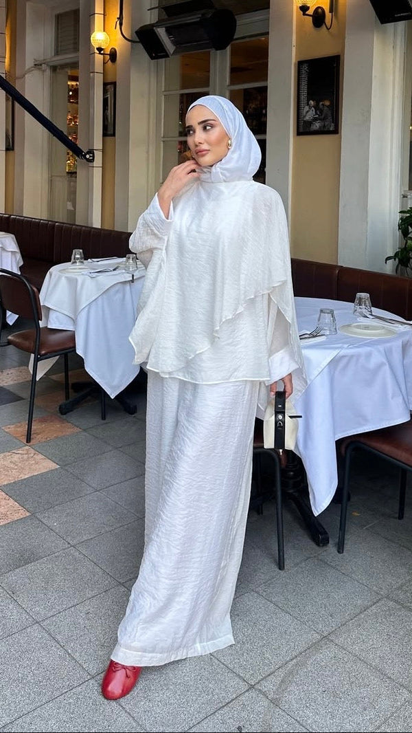 Hüma Asimetrik Katlı İkili Takım Beyaz