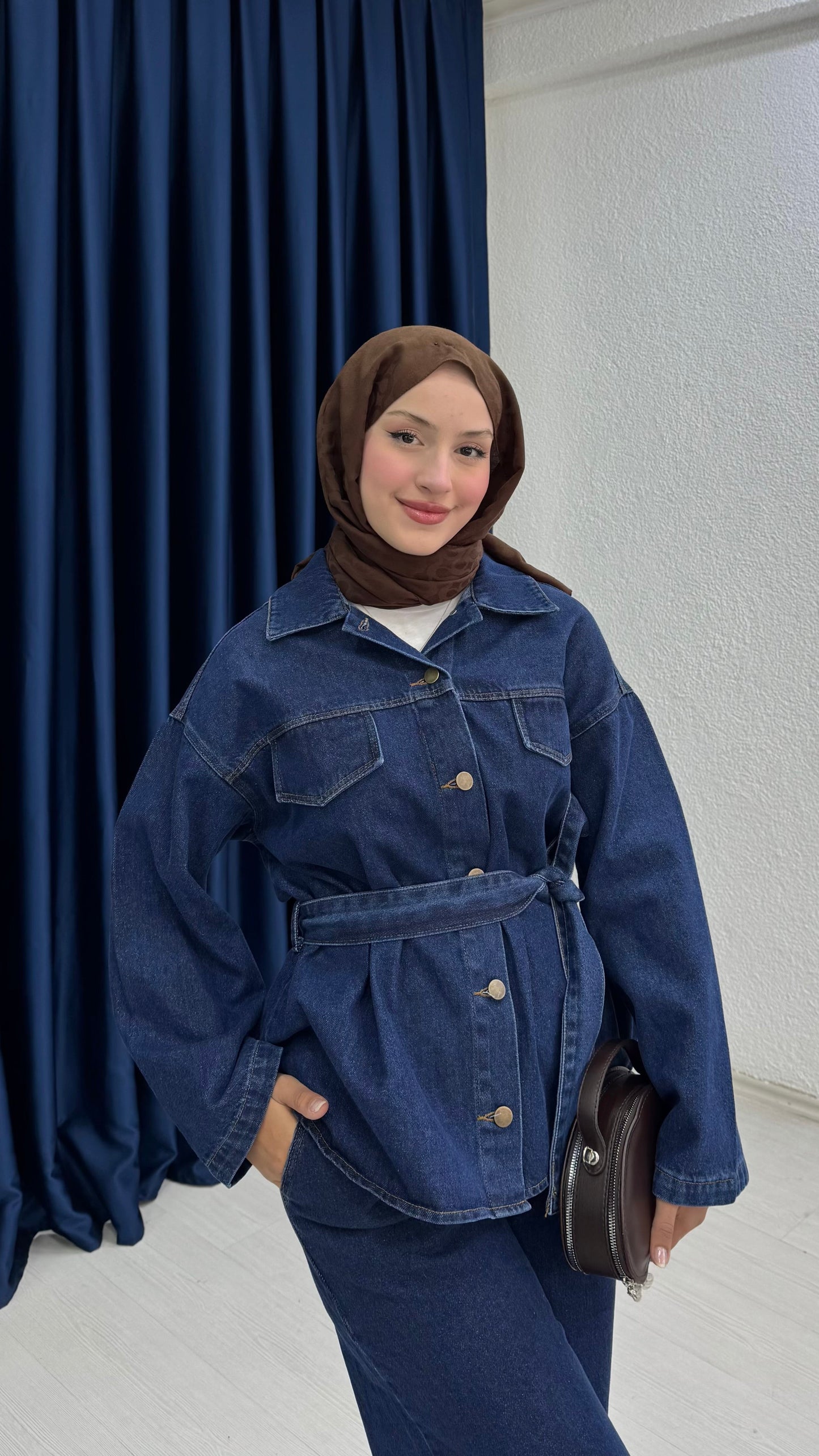 Tina Cep Kapaklı Kot Takım Koyu Mavi