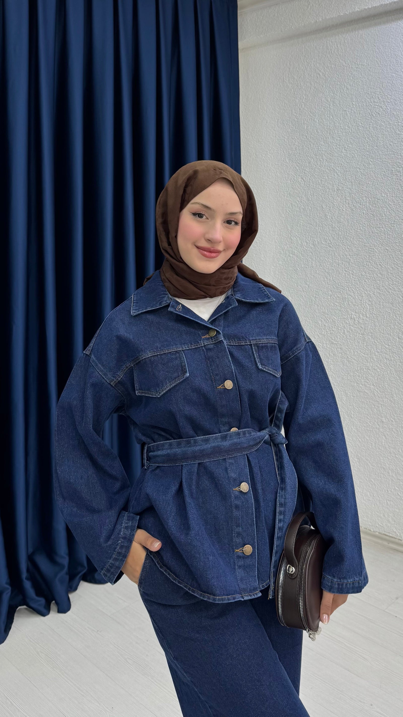 Tina Cep Kapaklı Kot Takım Koyu Mavi