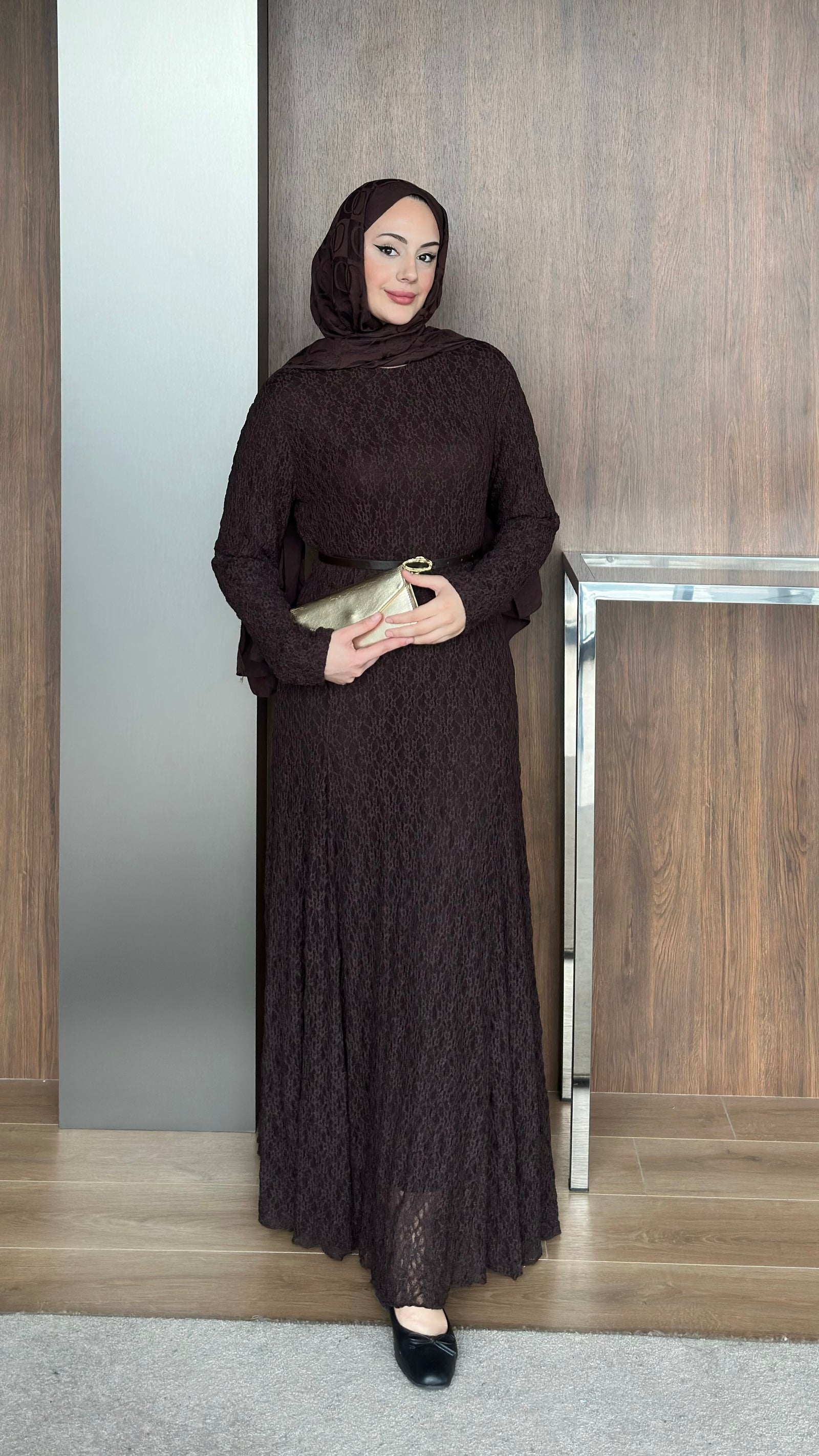 Helen Dantelli Elbise Kahverengi