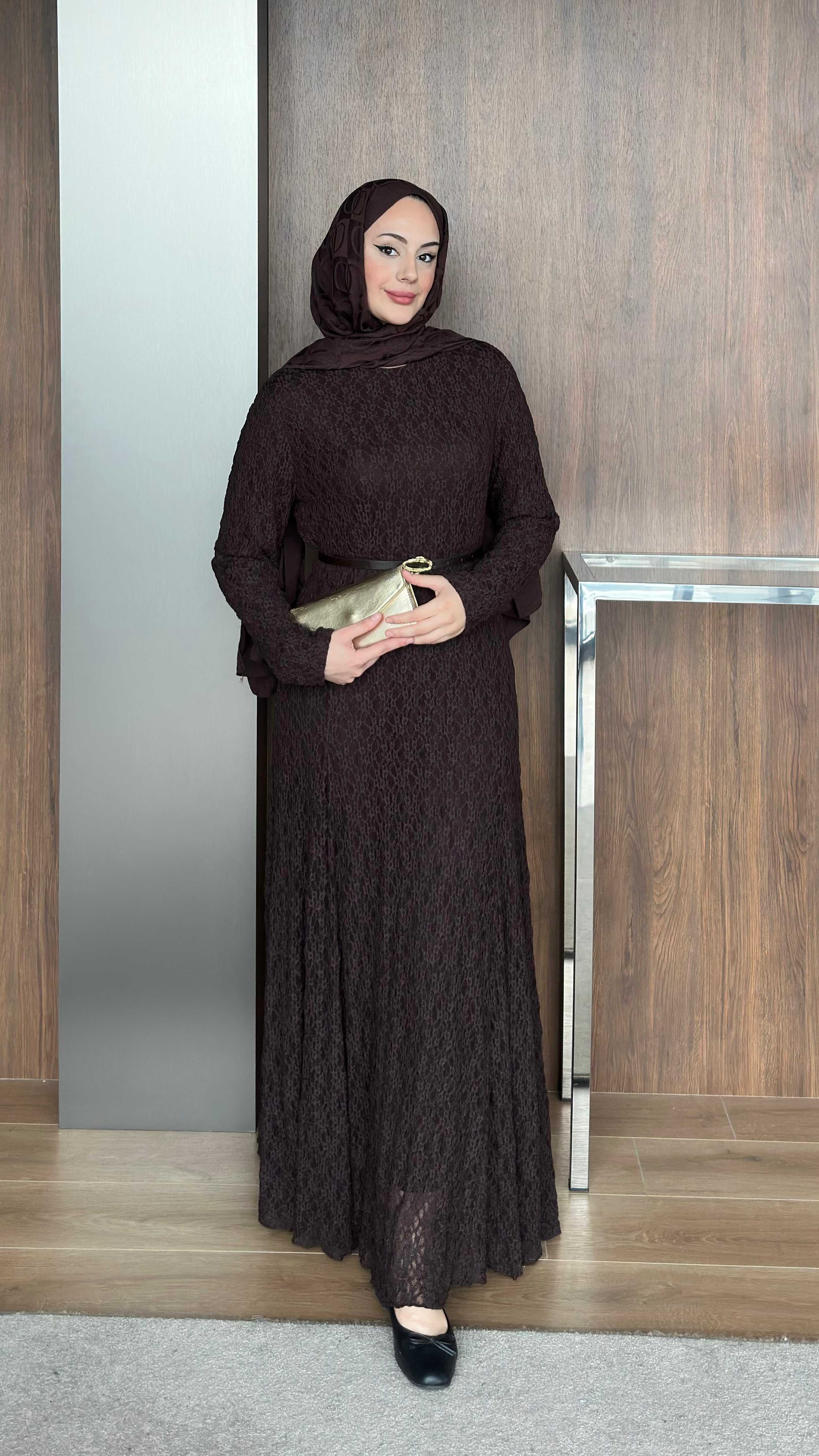 Helen Dantelli Elbise Kahverengi