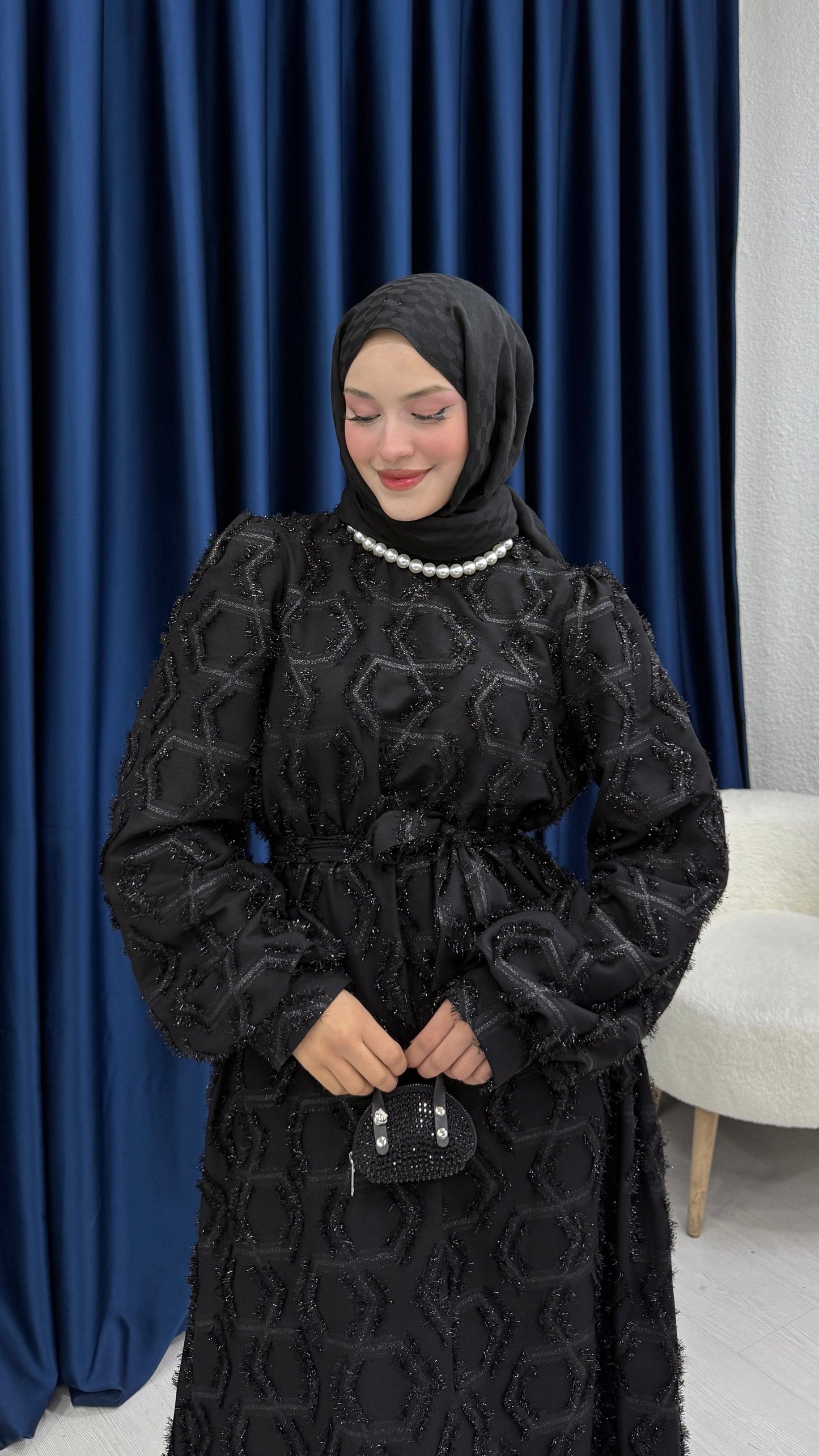 Jakarlı Elbise Siyah