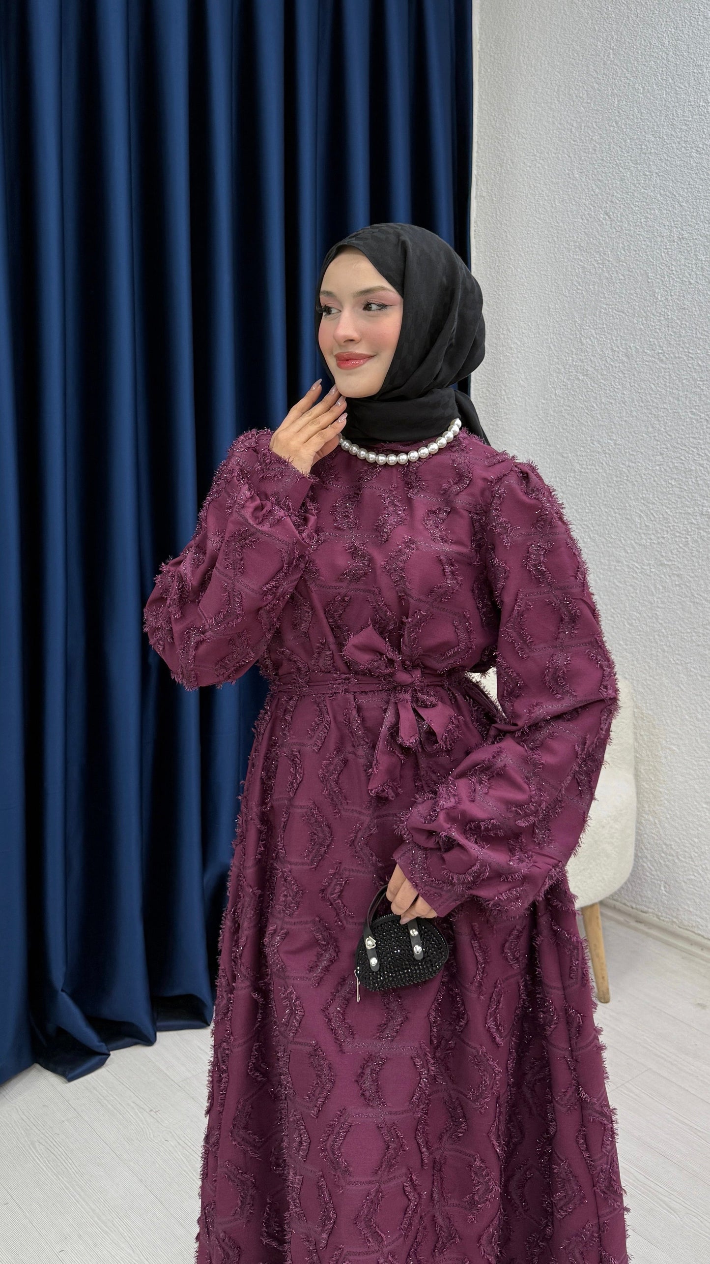 Jakarlı Elbise Bordo