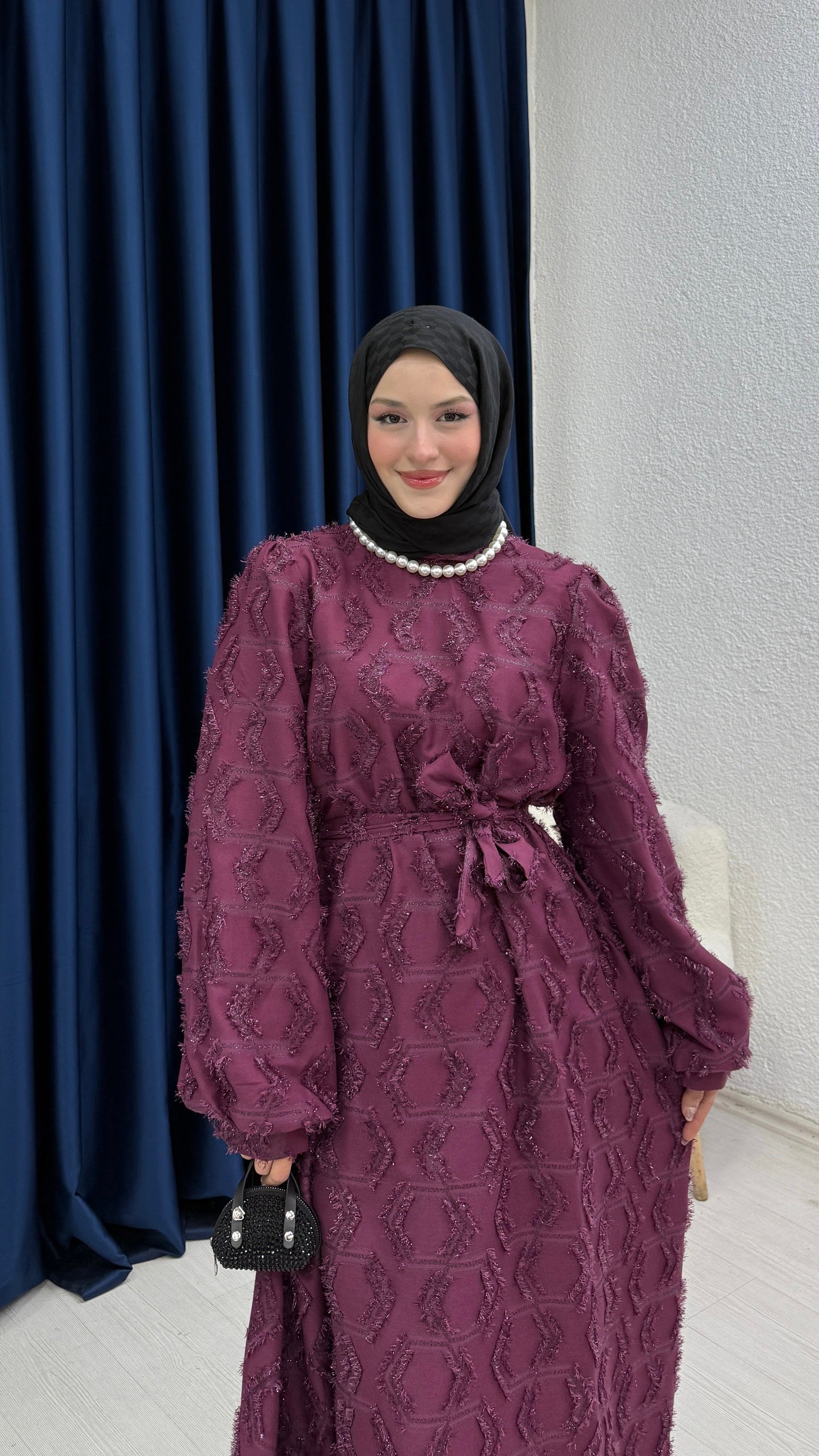 Jakarlı Elbise Bordo