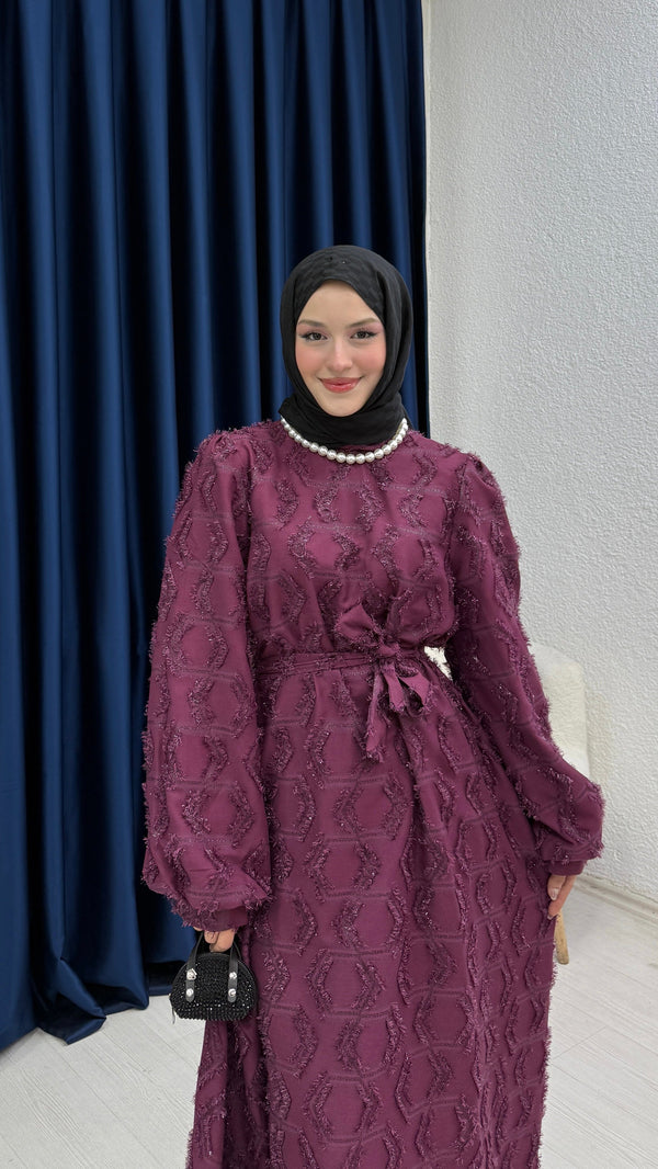 Jakarlı Elbise Bordo