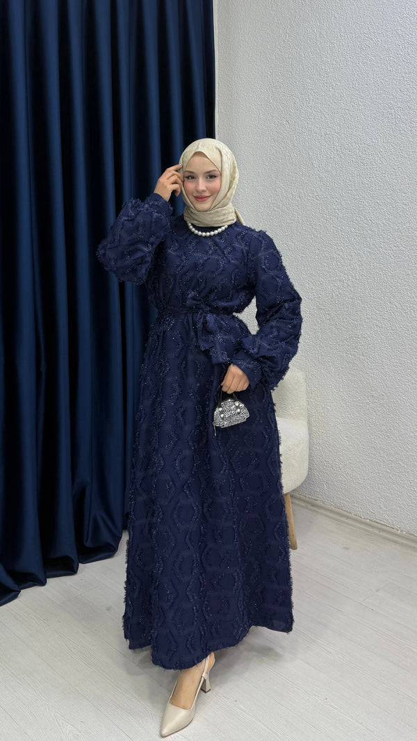 Jakarlı Elbise Lacivert