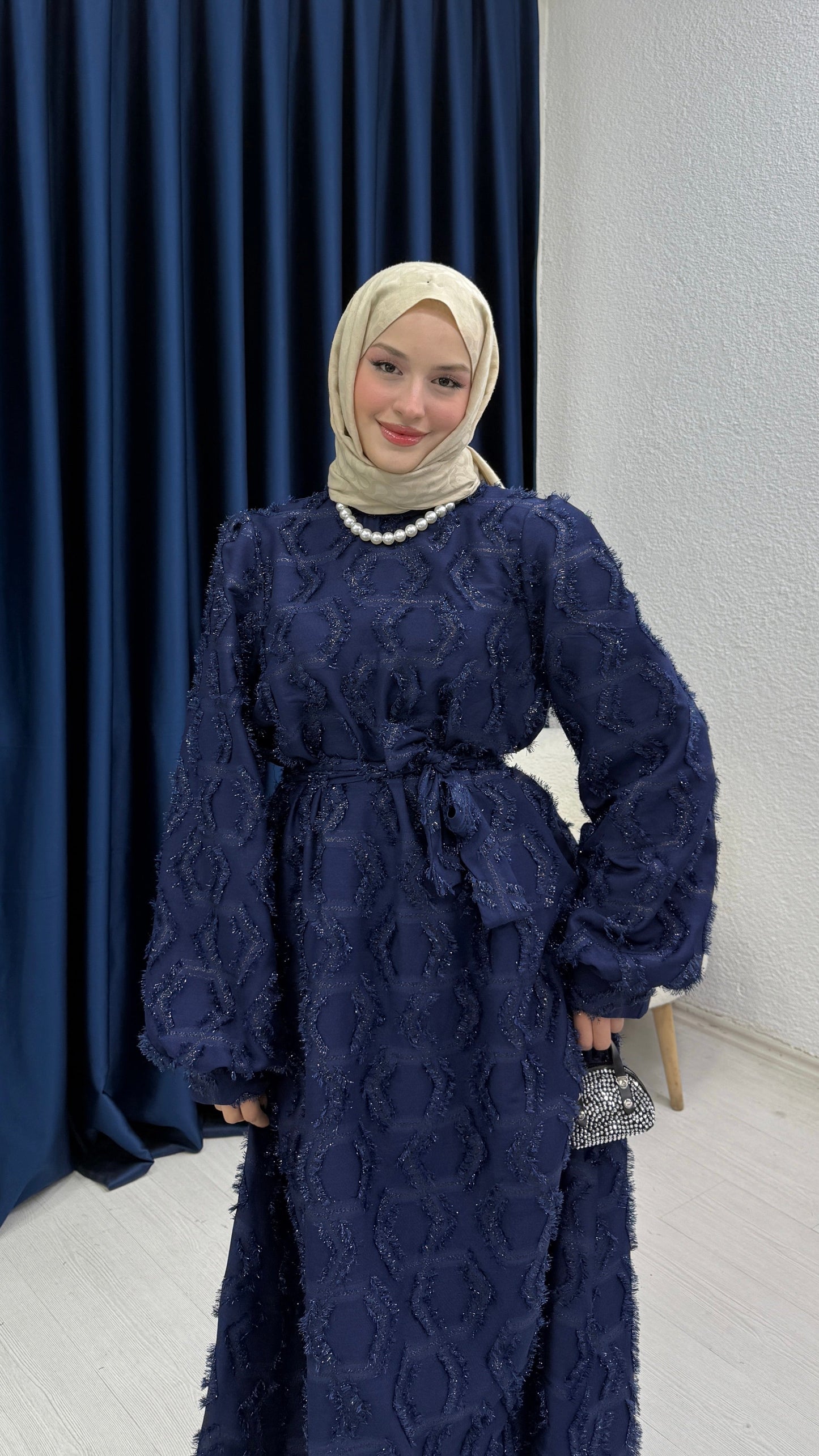 Jakarlı Elbise Lacivert